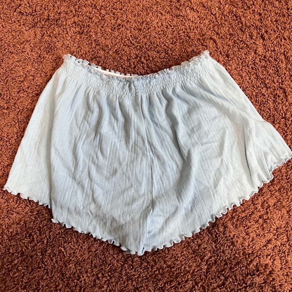 Aerie Blue‎ Eyelet Ruffle Smocked Waist Shorts Size S Loungewear Sleepwear NWOT